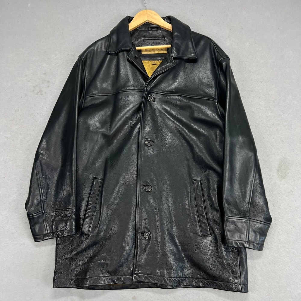 Andrew Marc New York Mens Black Pebbled‎ Leather Car Coat Jacket Size L